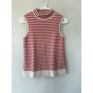 Karen Millen Tank Top Shirt High Neck Women’s XS Red Cream Striped Sleeveless